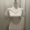 Timing White Blouse Crop Top With Mesh & Pearl Detail Puff Sleeves - M Photo 3