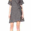 Moon River Heather Gray Blanket Stitch Linen Blend Ruffle Wrap Mini Dress Photo 0