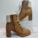 Nine West  Penni Tan Faux Leather and Shearling Heeled Lace Up Boots Size 9.5 Photo 4