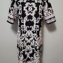 R & K  Black Pink Scoop Neck Short Sleeve Multi Print Stretch Pique Dress Size 12 Photo 0