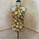 ZARA  Twist Neck Floral Halter Top Bodysuit Small Yellow Green Floral Sz M Photo 5