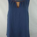 Modcloth  Envisioned Aesthetic Slate Blue Orange Sleeveless Keyhole Blouse Top Lg Photo 0