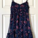 Confess Navy Ruffled Lined Floral Spaghetti Strap Babydoll Empire Waist Mini Sundress Photo 0