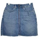 Good American  Mini Denim Skirt Exposed Zipper Cut Off Raw Hem Medium Wash 6/28 Photo 3