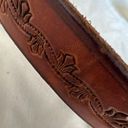 Vintage HAND TOOLED Leather WESTERN Belt XL Brown with Brass Rhinestone Buckle Photo 11