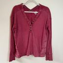 Pilcro Anthropologie Henley V-Neck Raw Hem Cotton Long Sleeve Swing Top Red Photo 1