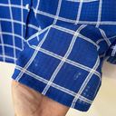 kim rogers  blue white semi-sheer window pane plaid button up blouse shirt L Photo 3