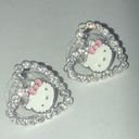 Hello Kitty  Silver Tone CZ Rhinestone Heart Pierced Boho Earrings Photo 1