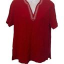 Cathy Daniels  EUC Red Embroidered V Neck Short Sleeve Shirt Sz M Photo 0