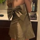 Miou Muse Strapless sage green satin mini dress with large bow in back Photo 1