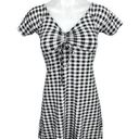 Derek Heart  Black White Gingham Check V Neck Ruched A Line Mini Dress Size S Photo 0