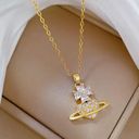 18K Gold Plated Flower Planet Light Luxury Temperament Gorgeous Full Diamond Necklace Multi Photo 3