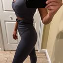 Seamless two pieces gym set crop top slim fit tee high waist leggings high rise Gray Photo 1