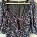 Et Clet  Women's Small Puff Sleeves Ruched Floral Print Mini Dress Black Party Photo 5