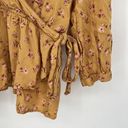 Lucky Brand  Blouse Gold Ditsy Floral Pattern Faux Wrap 3/4 Sleeve Boho Top Large Photo 2