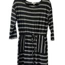 Moa Moa  SWEATER DRESS Womens SM Black White Striped Knit Pockets Tie Waist Belt Photo 4