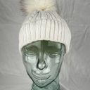 Altar'd State  Womens Winter Faux Fur Bobble Beanie Ivory Cable Knit Fleece Lined Photo 1