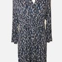 Soma  Dress Size Large Faux Wrap Top Black White Blue Long Sleeve Geometric Print Photo 3