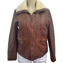 a.n.a  A New Approach Womens Small Cognac Brown Faux Leather Jacket Shacket Photo 0