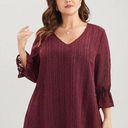 Bloomchic  Scarlet Burgundy Textured V Neck Lantern Sleeve Blouse 22 - 24 3X NWT Photo 0