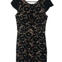 Esley  Black & Cream Lace Overlay Short Capped Sleeve Bodycon Dress Women Sz S Photo 0