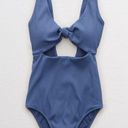 Aerie  Ribbed Knot Blue One Pice Swimsuit Size Small Photo 0