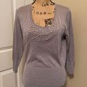 August Silk  Silver Pearl and sequin Scoop Neck Pullover Sweater Size L Photo 1