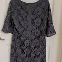 Adrianna Papell  Grey Lace Bell Sleeve Knee Length Dress Photo 4