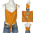 Eyeshadow Mustard Cactus Camisole Crop Top SMALL Tie Front Western Cami Cowgirl Cotton NEW Photo 1