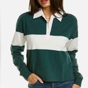 ONIA NWT  Cropped Rugby Polo Shirt Hunter Green & Off-White Striped Athletic sz L Photo 1