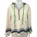 Tory Burch  Ivory Zip Fringe Poncho Striped Long Sleeve Pockets Hoodie Jacket 2 Photo 0