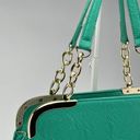 Lux teal hard bottom and side shoulder bag gold accent Photo 4