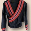 C/MEO COLLECTIVE  Long Sleeve V-Neck Crossover Sweater - Stripes - Navy Multi Photo 3