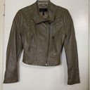 BCBGMAXAZRIA  taupe brown real leather full zip cropped moto jacket size small Photo 4