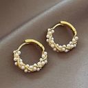 18K Gold Plated White Pearl Hoop Earrings for Women Photo 0