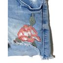 Blue Spice  Denim Cutoff Raw Hem Shorts Rose Floral Embroidered Juniors 1 Stretch Photo 3