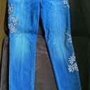 White House | Black Market WHBM Blue Slim Straight Mid Waist Jeans Beaded  Embroidered Floral  Print Sz 8P Photo 0