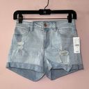 PacSun Light Blue Denim Distressed Super Stretch Denim Shortie Shorts 25 NWT! Photo 0