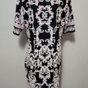 R & K  Black Pink Scoop Neck Short Sleeve Multi Print Stretch Pique Dress Size 12 Photo 3