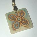 Vintage Gold Tone Floral Ceramic Stone Boho Square Chunky Pendant Photo 1