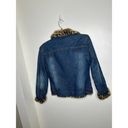 Vintage 90s 1990s y2k 2000s denim jacket with cheetah print faux fur lining retr Blue Photo 2