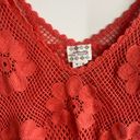 Free People  M Orange Beachy Boho Floral Crochet Knit Sheer Top Photo 3