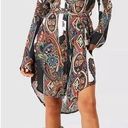 Boohoo  Women Old Money Paisley Artsy Button Up Long Sleeve Shirt Dress Size 6 Photo 0