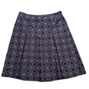 Ann Taylor  Skirt Purple Black Geo Print Silk Cotton Pleated Knee Length Size 8 Photo 0