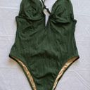 Shade & Shore Women’s Ribbed Plunge Front V-Wire Dark Green One Piece Swimsuit NWOT Size‎ XL Photo 4