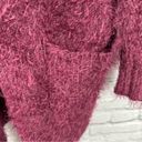 Pink Lily  Cardigan Sweater Soft Fuzzy Eyelash Knit Front Pockets Burgundy M Photo 3