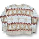 Holiday Time  Sweater Neutral Knit Pullover Cream Tan Snowflake Tree Fair Isle Photo 0