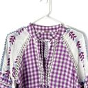 The Bar DODO OR Gingham Broderie Anglaise Cotton Gauze Purple Tassel Midi Dress Sz S Photo 3