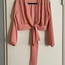 Shopbop Resurrection pink polka dot tie front wrap billowy sleeves plunge blouse Photo 4