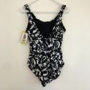 Hurley NEW NWT  Black White Floral Scoop Neck Low Back One Piece Swimsuit Medium Photo 7